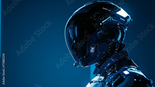 Ai robot on dark blur background with copy space for text.