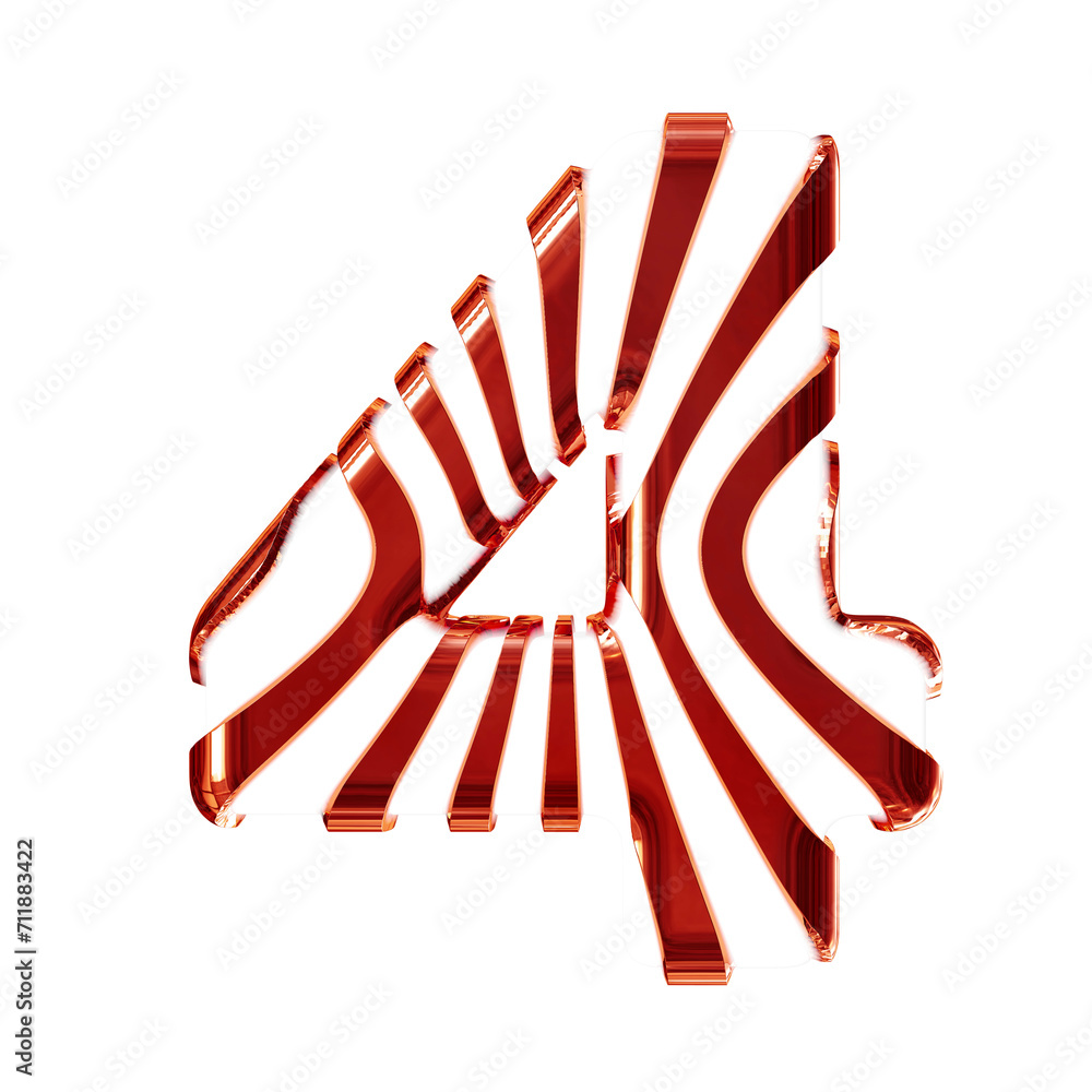 White symbol with red thin vertical straps. number 4 White symbol with red thin vertical straps. number 4