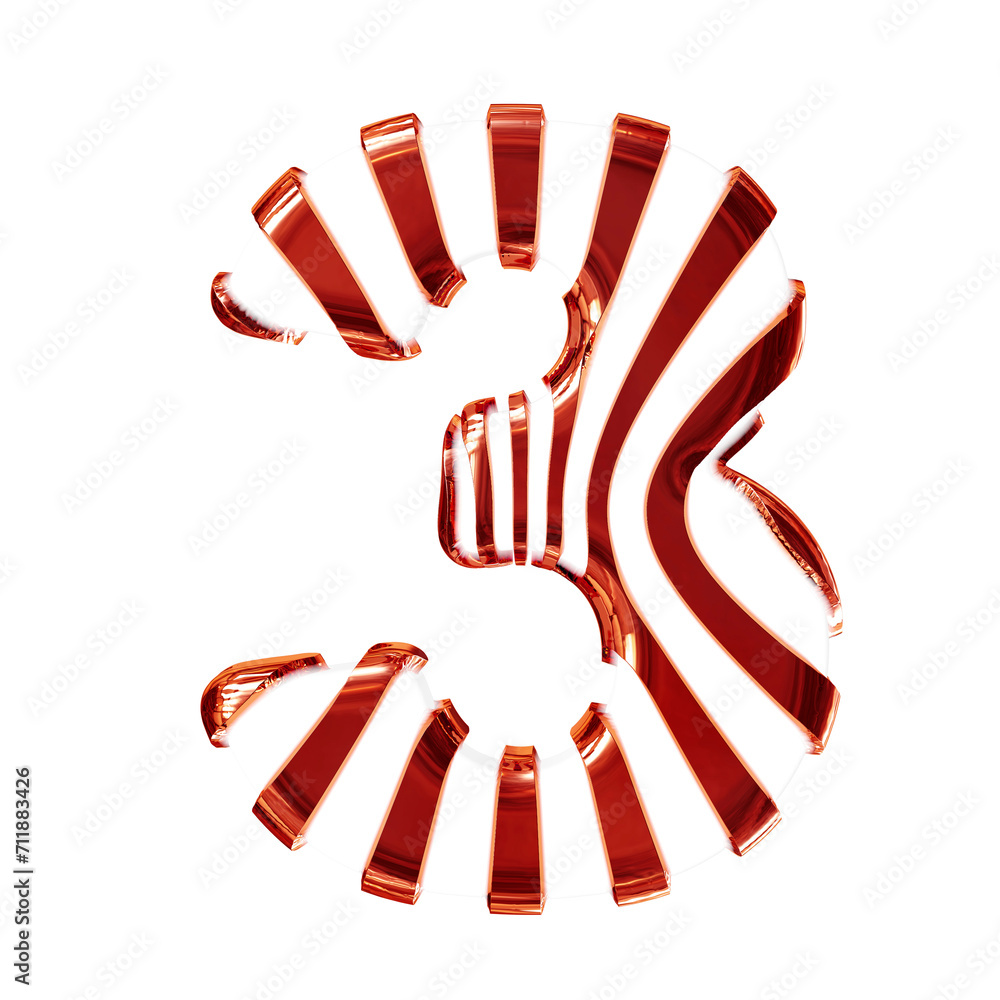 White symbol with red thin vertical straps. number 3 White symbol with red thin vertical straps. number 3