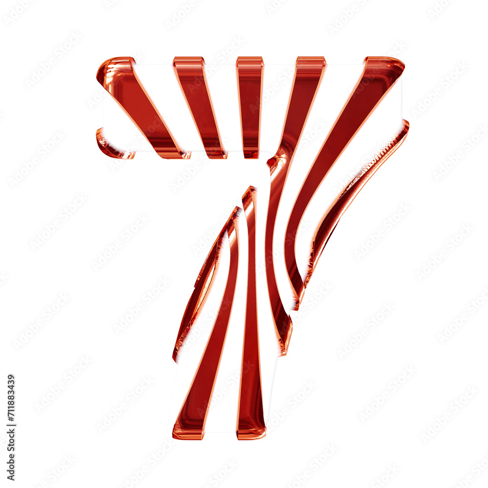 White symbol with red thin vertical straps. number 7 White symbol with red thin vertical straps. number 7