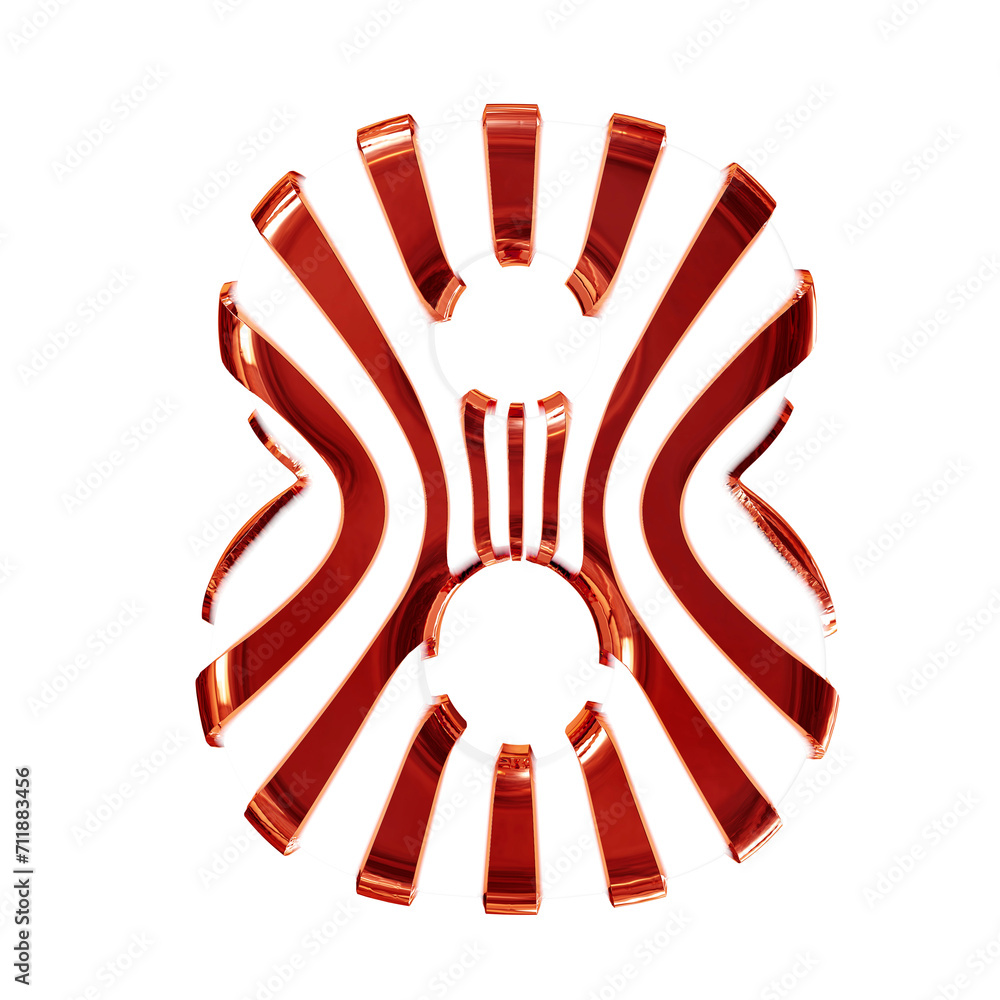 White symbol with red thin vertical straps. number 8 White symbol with red thin vertical straps. number 8