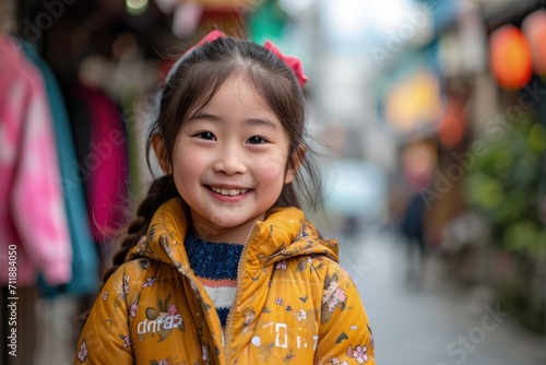 Little Girl in Yellow Jacket Smiling at Camera