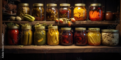 vegetables on the wooden table in jars