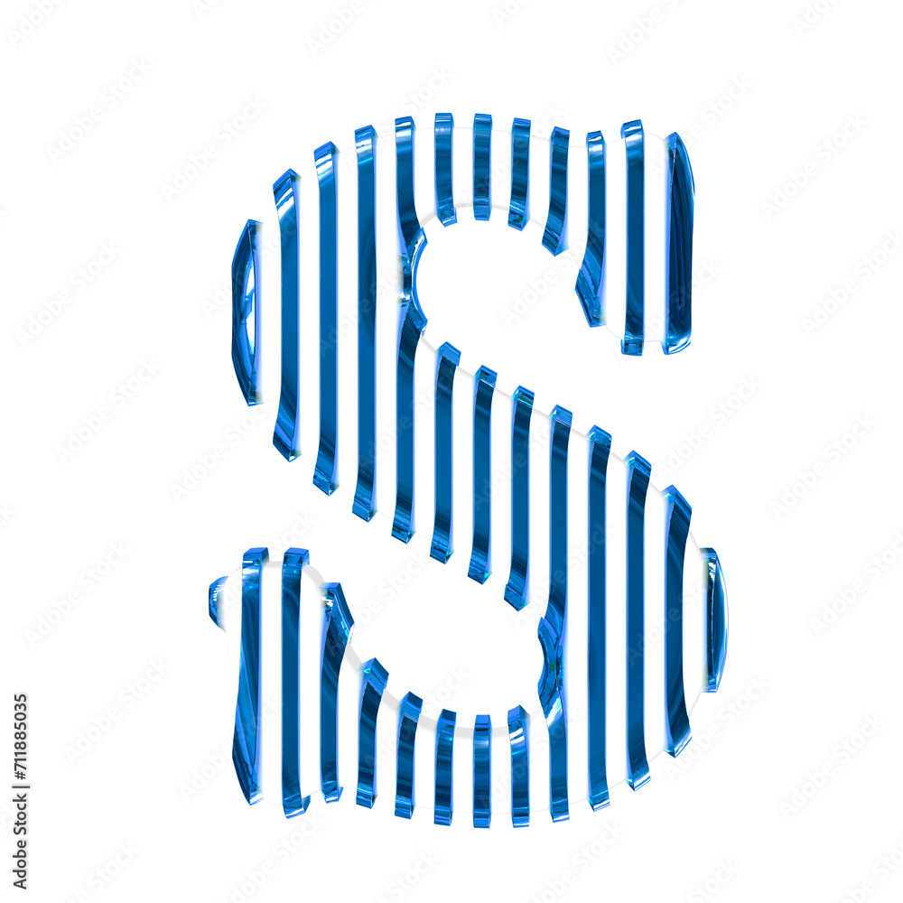 White symbol with blue vertical ultra thin straps. letter s White symbol with blue vertical ultra thin straps. letter s
