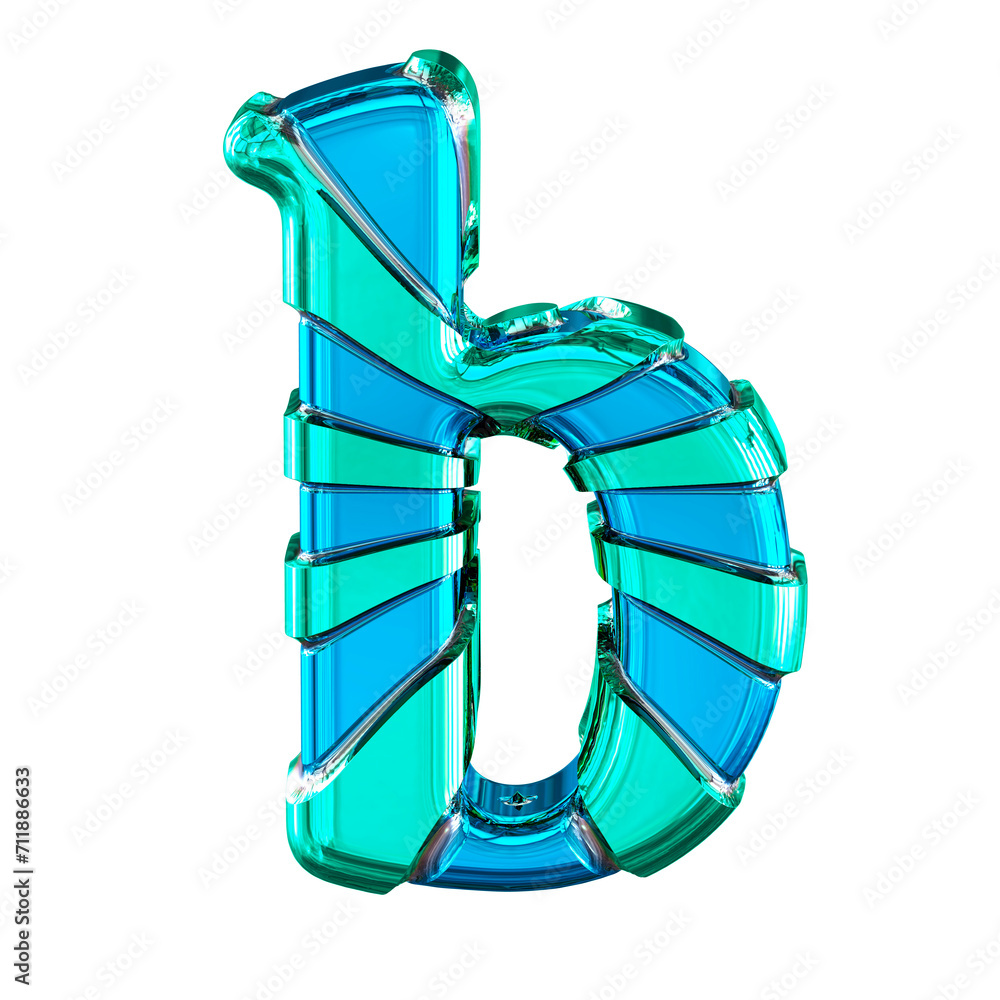 Blue 3d symbol with turquoise horizontal thin straps. letter b