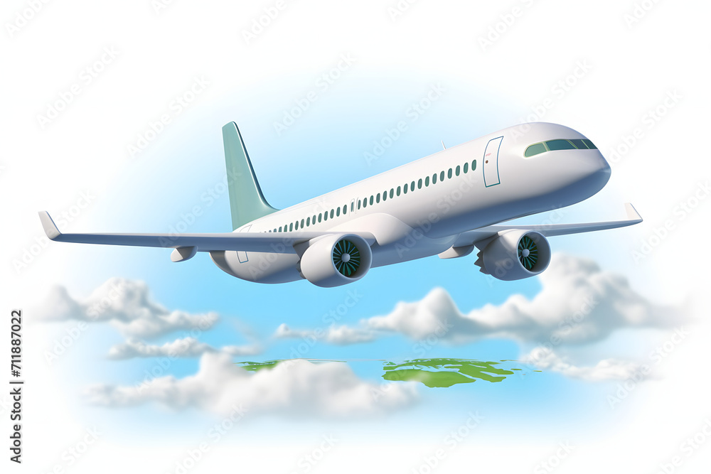 Airline fly worldwide clouds travel tourism plane trip planning world tour. leisure touring holiday summer vacation concept. on isolated on background. logistics transportation. 3d rendering