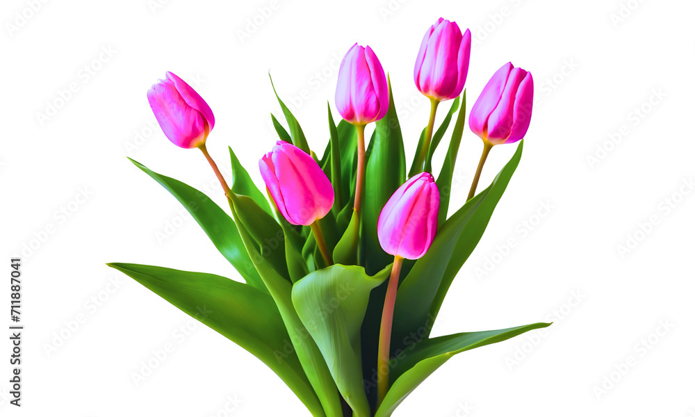 Pink tulips flowers bouquet isolated on white background
