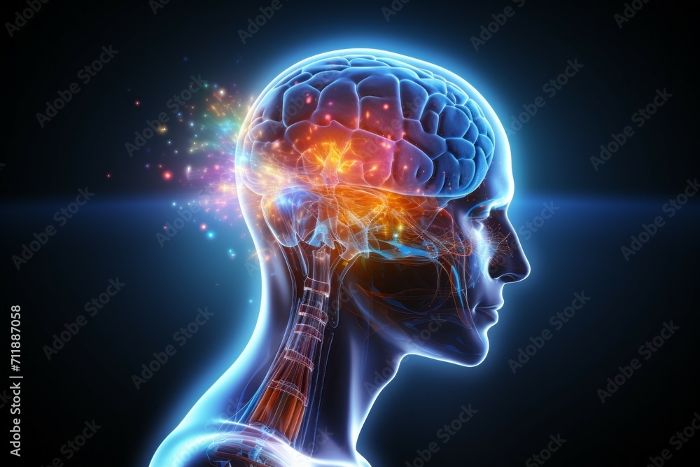 Hologram of the human brain. Background with selective focus and copy space Hologram of the human brain. Background with selective focus and copy space