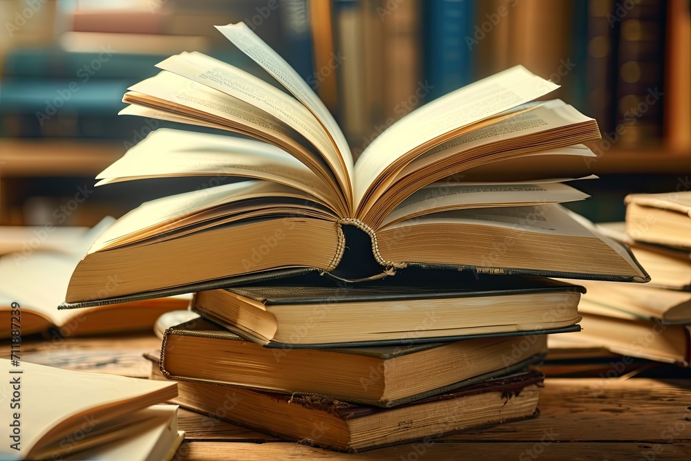 A stack of open books with pages fluttering, conveying the notion of gaining knowledge and inspiration A stack of open books with pages fluttering, conveying the notion of gaining knowledge and inspiration