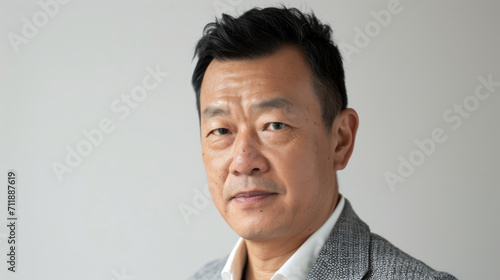 Closeup portrait of a chinese business man against a white studio background