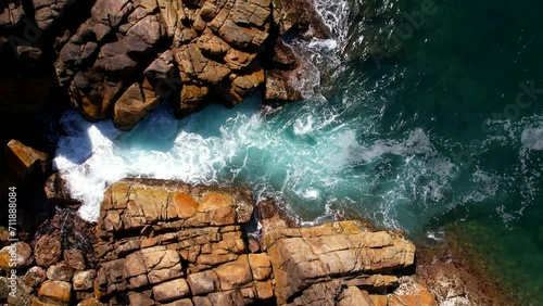 Beautiful Indian Ocean coastline on the island of Sri Lanka, Mirissa. Top view, aerial video filming.