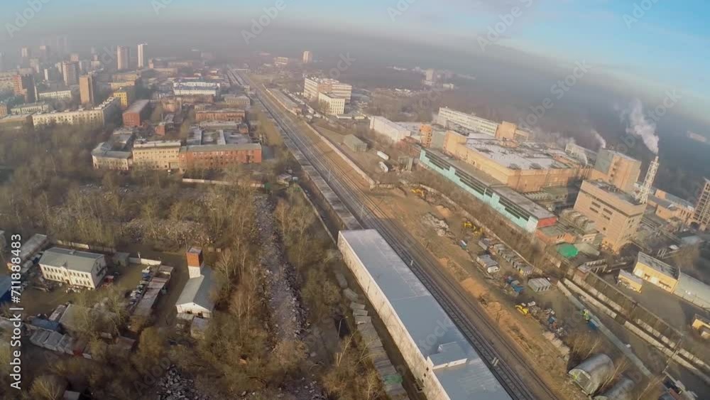 Panorama of city industrial zone in fog at autumn Panorama of city industrial zone in fog at autumn