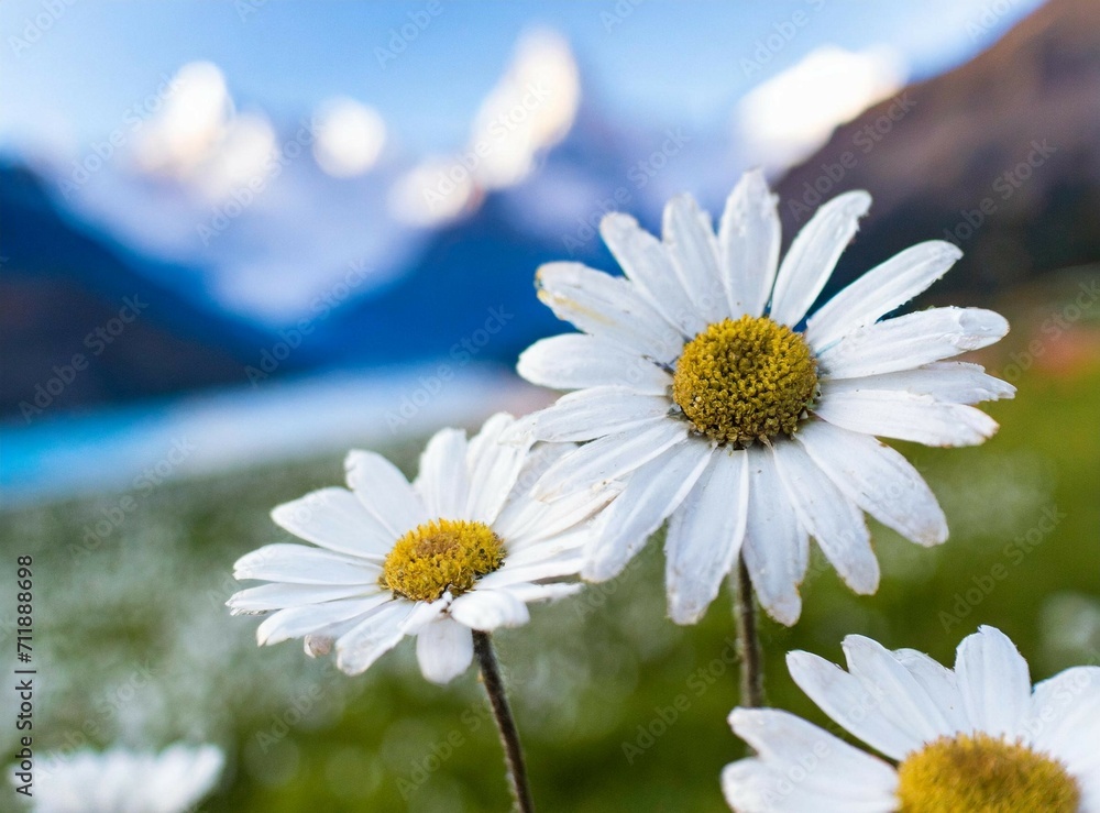 Daisies field on the mountains, macro/closeup background