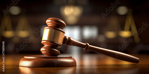 selective focus of a judge's gavel on the courtroom with blurred background - concept of trial and judge verdict