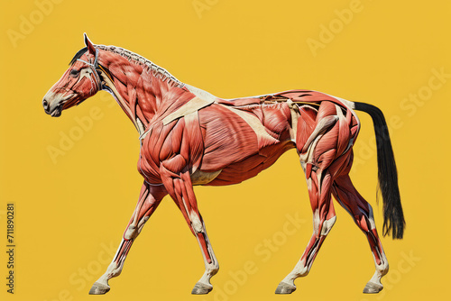 Digital illustration  muscles of the horse Isolated on yellow