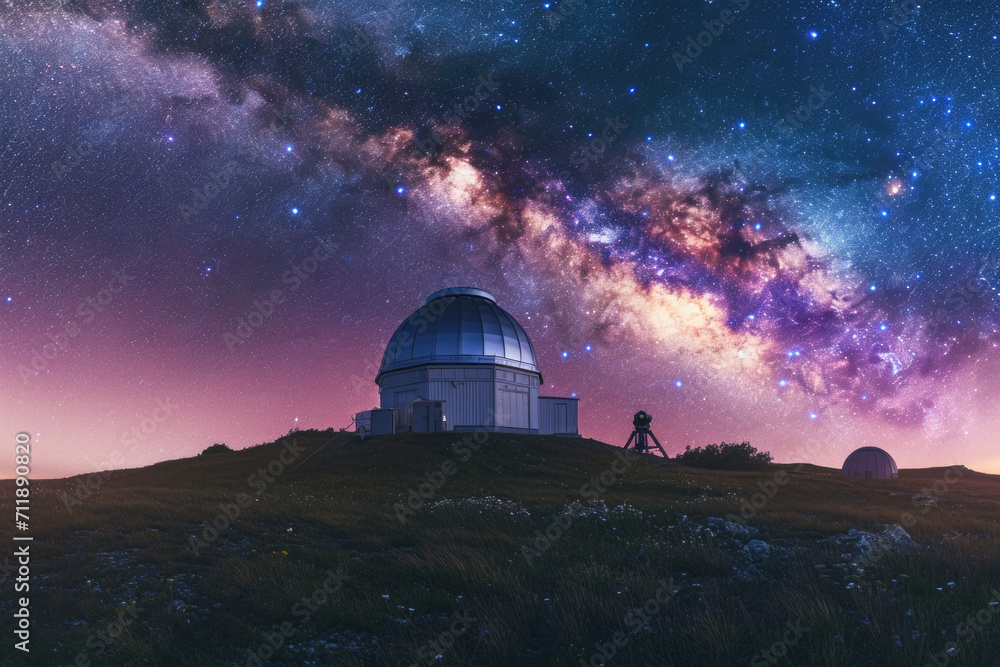 Observatory on Hill Under Starry Night Sky