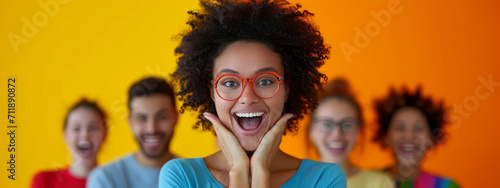 Vibrant Human Kaleidoscope, A Colorful Gathering Unfolds Against a Sunny Yellow Backdrop