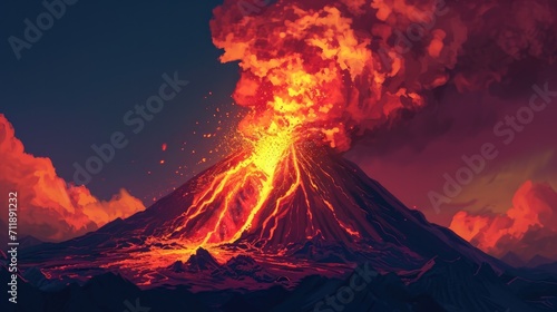 Nature's fury ignites as a shield volcano erupts, spewing fiery lava from its fissure vent and painting the sky with smoke and flame
