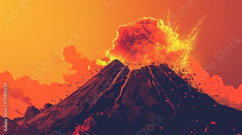 The fiery rage of mother nature engulfs the sky as a shield volcano erupts, spewing molten lava from its fissure vent and forming a majestic lava dome on the rugged mountain landscape