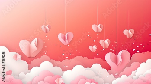 Whimsical paper hearts float on strings, adorned with shades of pink and magenta, creating a romantic and artistic scene perfect for valentine's day