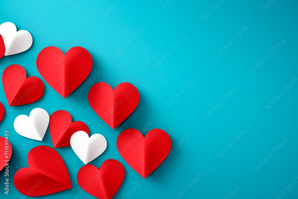 Poster or banner with papercut hearts symbol of love and Valentine day.