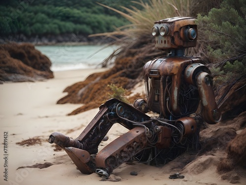 Rostiger Roboter am Strand
