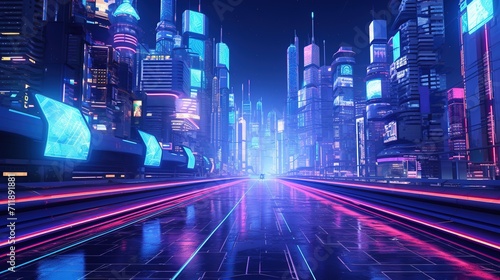 Futuristic city at night with neon lights  3d rendering  Ai Generated