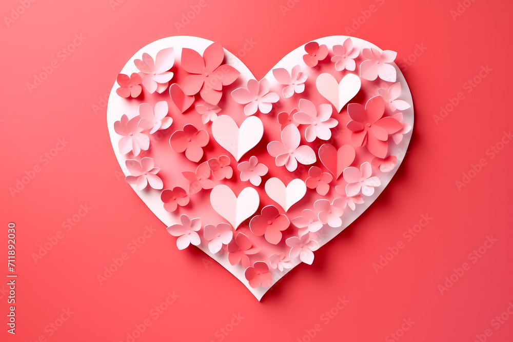 Poster or banner with papercut red hearts symbol of love and Valentines day.