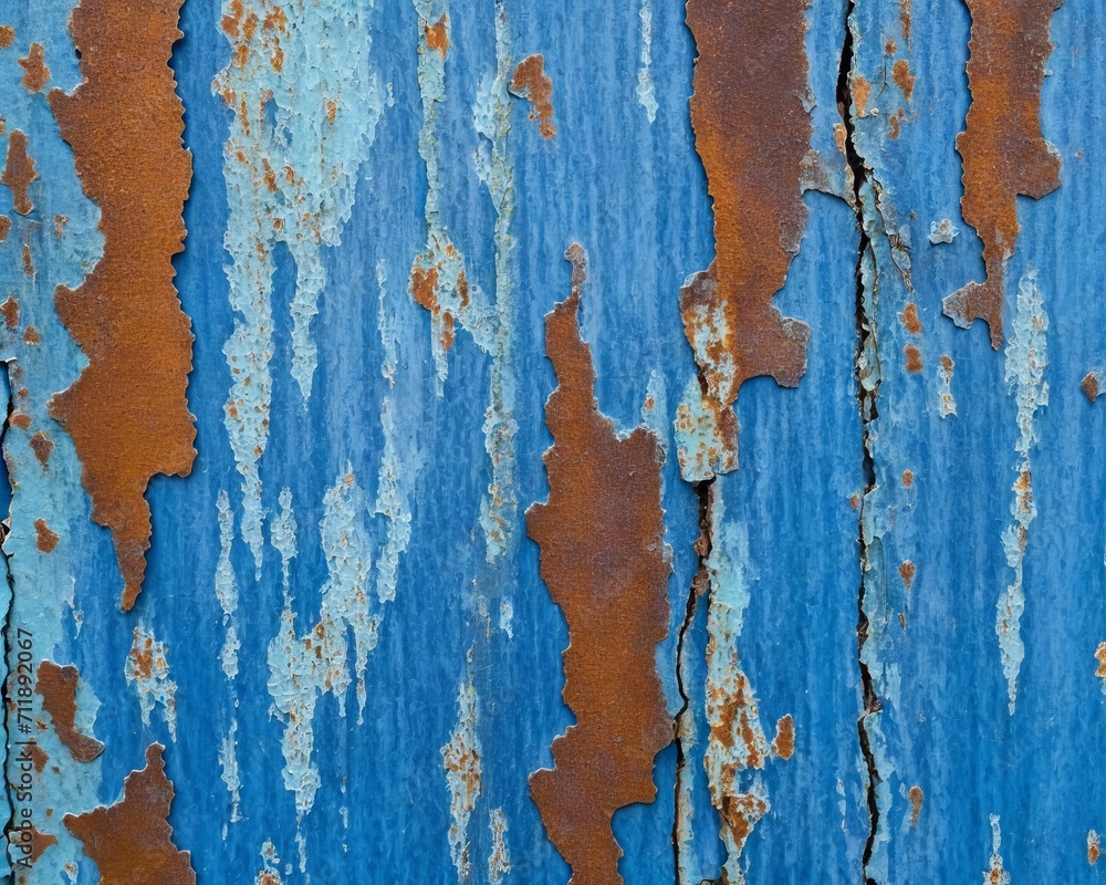 Peeling Blue Paint on Rusted Metal Surface