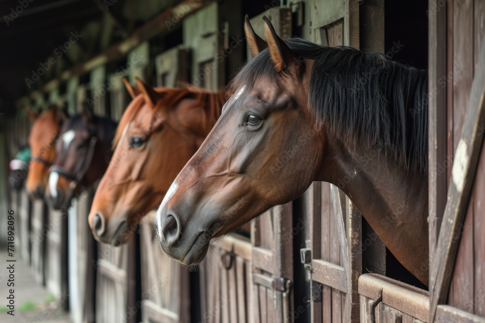 Fototapeta premium Horses standing in their stalls