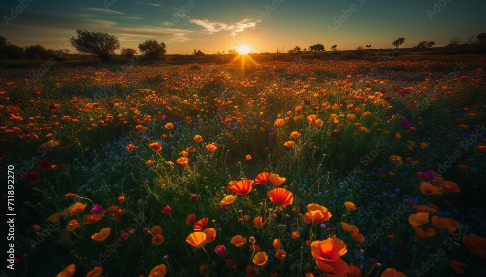 Nature beauty in summer meadow of wildflowers, vibrant colors blossom generated by AI