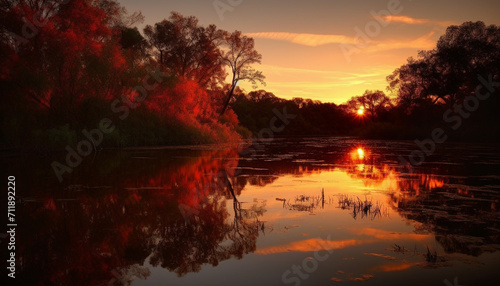 Nature sunset reflection paints a tranquil landscape of autumn beauty generated by AI © Jemastock