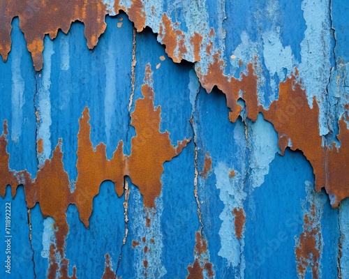 Peeling Blue Paint on Rusted Metal Surface