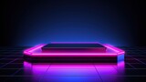 Neon podium on a dark background. 3d rendering, Ai Generated