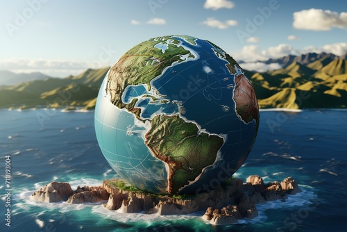 Planet Earth on the ocean, 3D render, Ai Generated #711893004