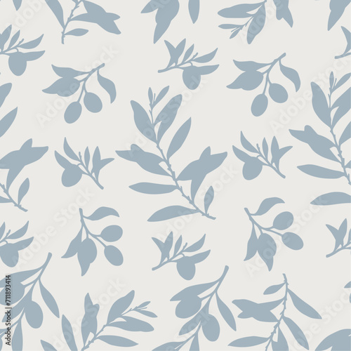 Seamless pattern with olive branches, leaves and berries.Vector graphics.