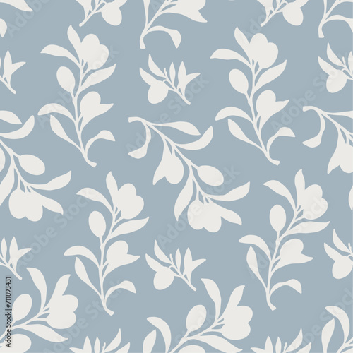 Seamless pattern with olive branches, leaves and berries.Vector graphics.