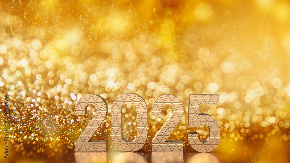 The gold number 2025 for new year or celebration concept 3d rendering.