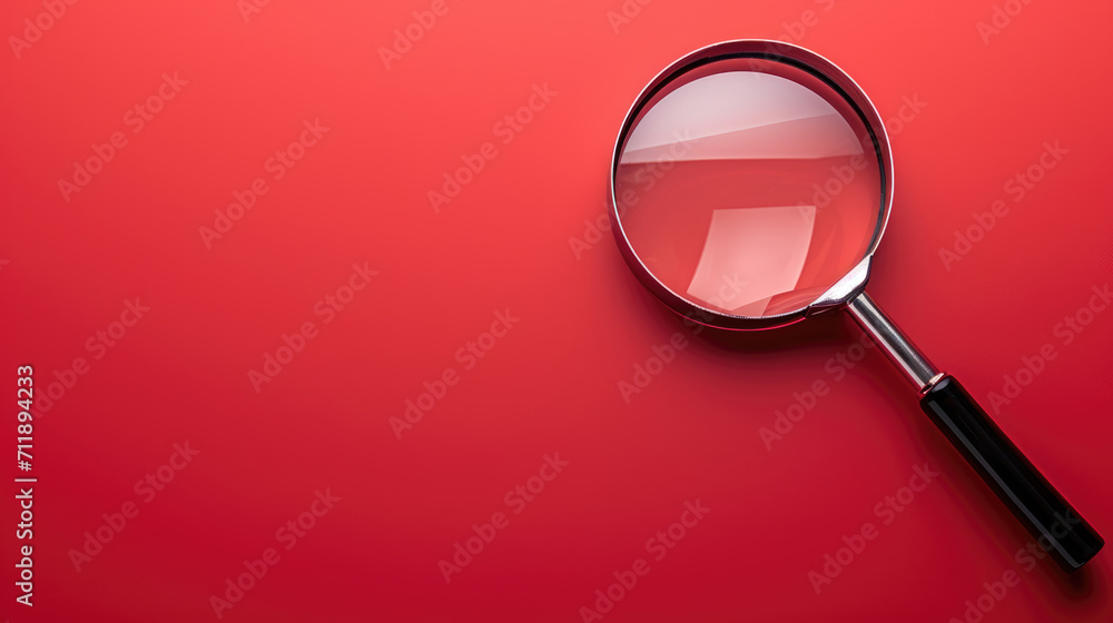 magnifying glass on clean empty red background magnifying glass on clean empty red background
