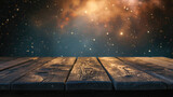 Empty Old Black Lacquer Table with Blurred Night Sky Theme in Background, Perfect for Product Display.