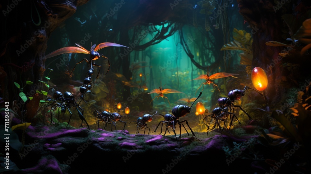Jungle ants cinematic lighting fantasy background AI generated picture Jungle ants cinematic lighting fantasy background AI generated picture