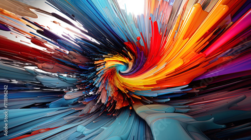 A chaotic composition with multi colored digital elements that create visual dynamics photo