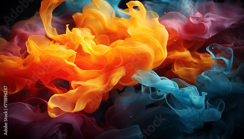 Abstract flame colors in motion, ink pattern close up, yellow smoke generated by AI