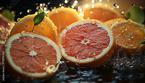 Freshness of citrus fruit slice  wet with a drop of water generated by AI