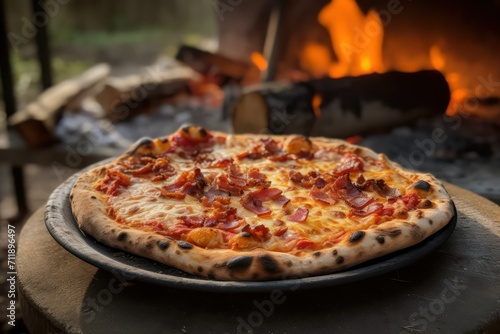 pizza in the wood oven, pizza on a wooden board