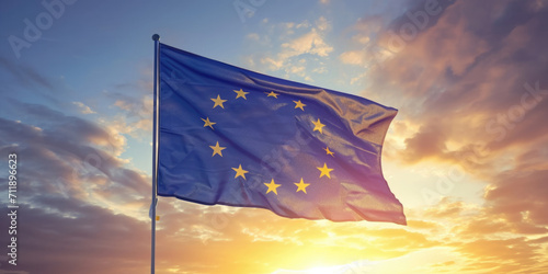 European Union Flag in the Sunset Breeze