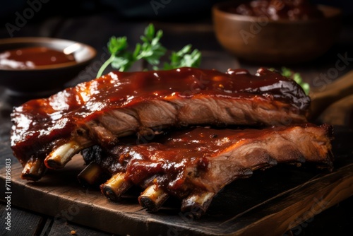 grilled pork ribs with sauce, grilled pork ribs on a grill bbq, berbecue