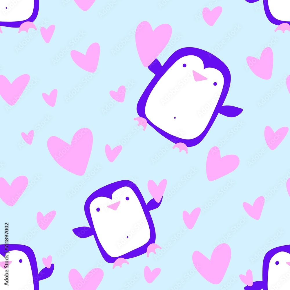 Valentines hearts seamless penguin and love pattern for wrapping paper and fabrics and linens and kids clothes Valentines hearts seamless penguin and love pattern for wrapping paper and fabrics and linens and kids clothes
