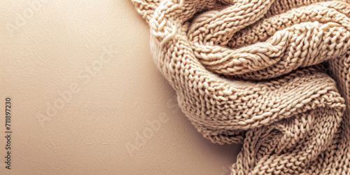 Banner with a cozy knitted scarf at the side, leaving ample space for text.