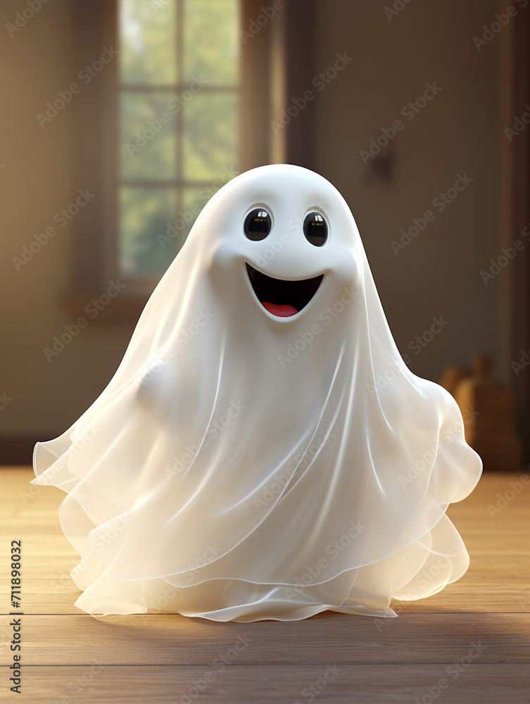 Cute funny happy fantasy smiling animated ghosts. disembodied and otherworldly beings, fear, world of living and dead, legends and mysteries, remnants of departed souls, pumpkin autumn.